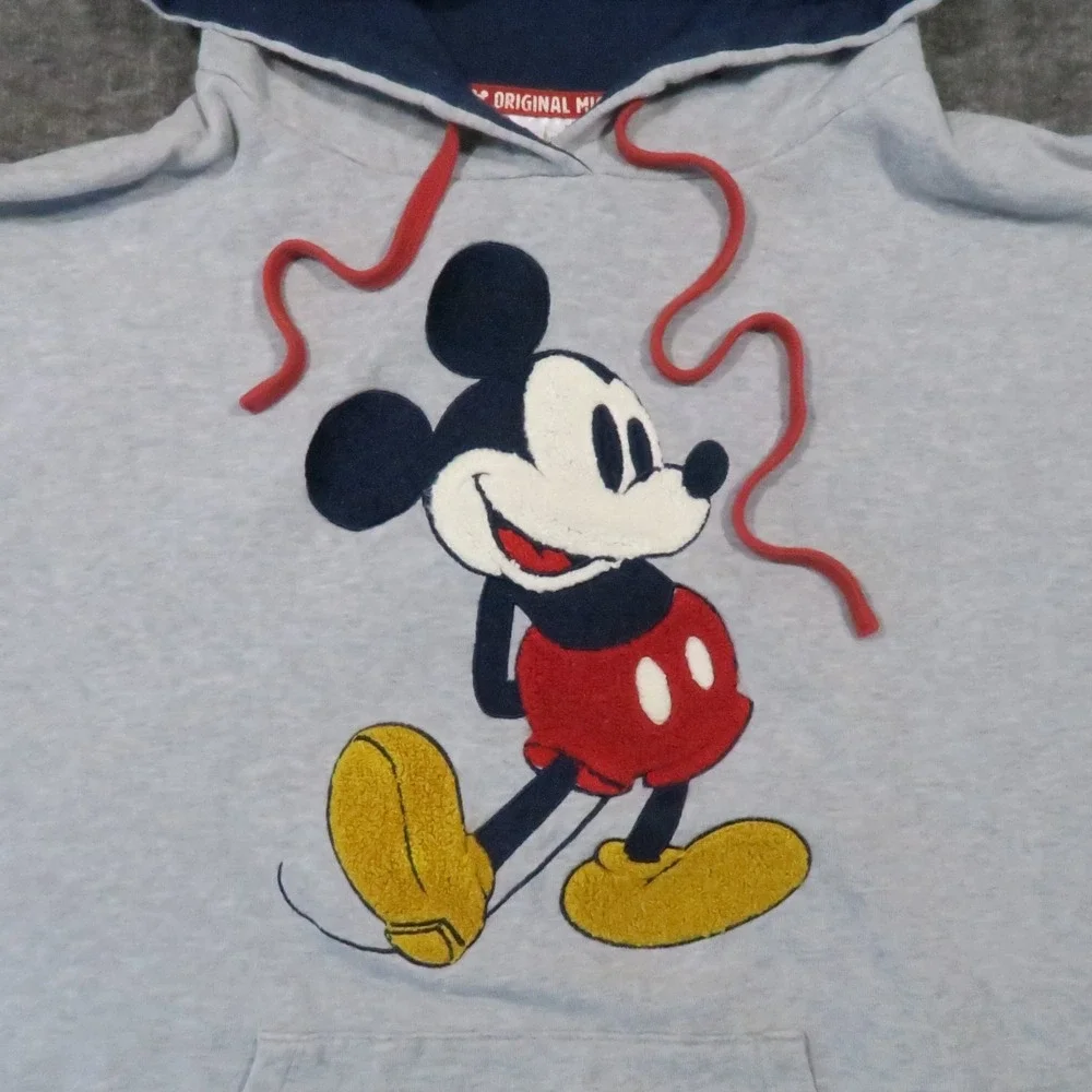 Walt Disney Original Mickey Mouse Hoodie XL Gray Embroidered Fleece Theme Park